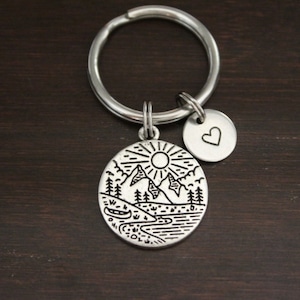 Mountain Range with Canoe Key Ring/ Keychain / Zipper Pull - The Mountains Are Calling I Must Go - Mountain Keychain - Camping Lover - I/B/H