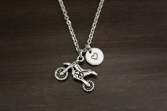 Engraved Initial Bike Lock Charm Necklace with Diamonds - Silver