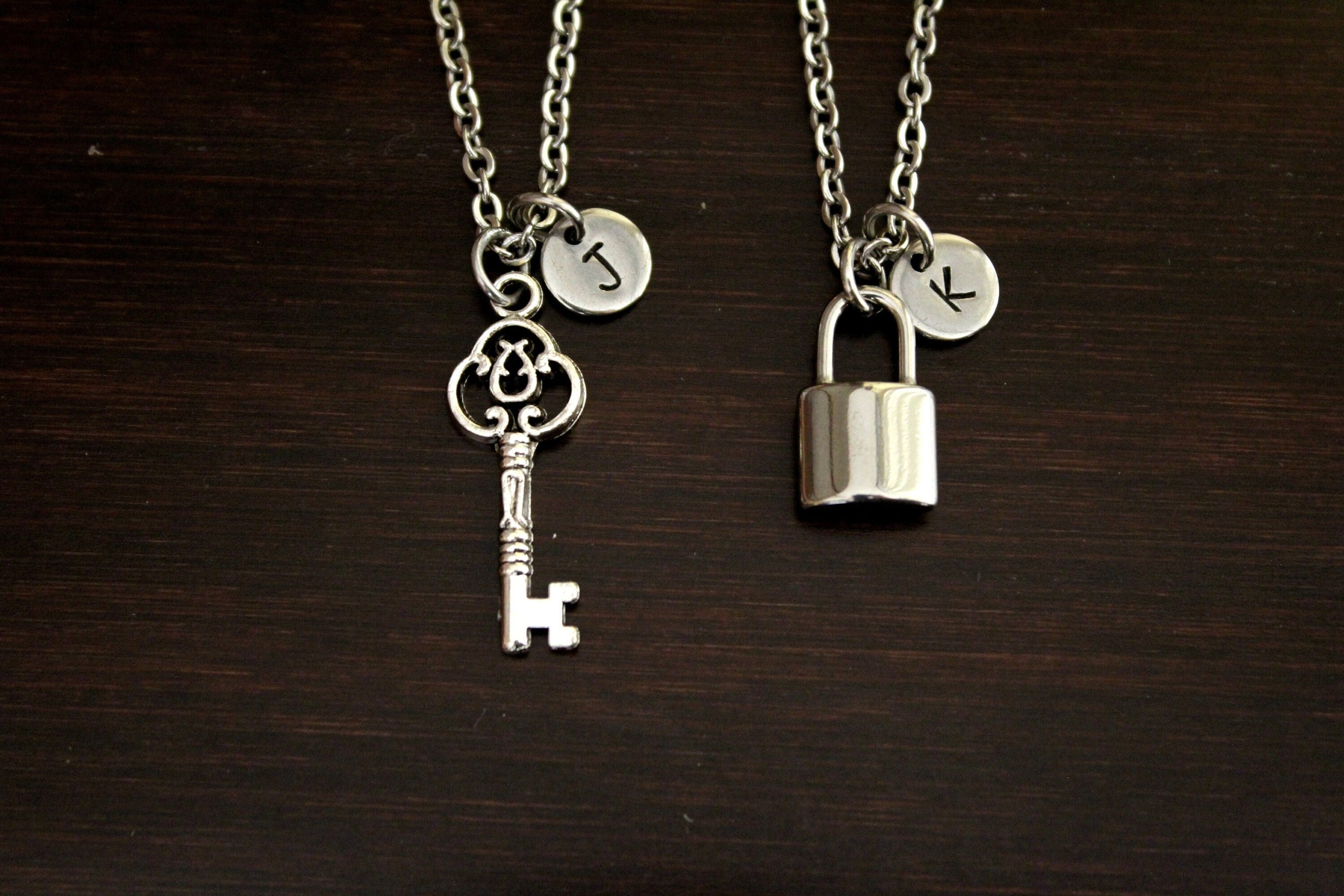 2 best friend lock and key necklaces, set of two, key to my heart