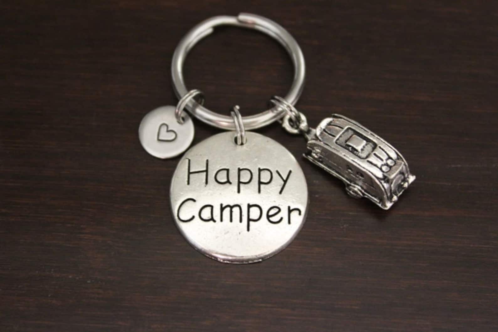 Happy Camper Key Ring/ Keychain - Camper Charm Gift - Outdoors Lover ...