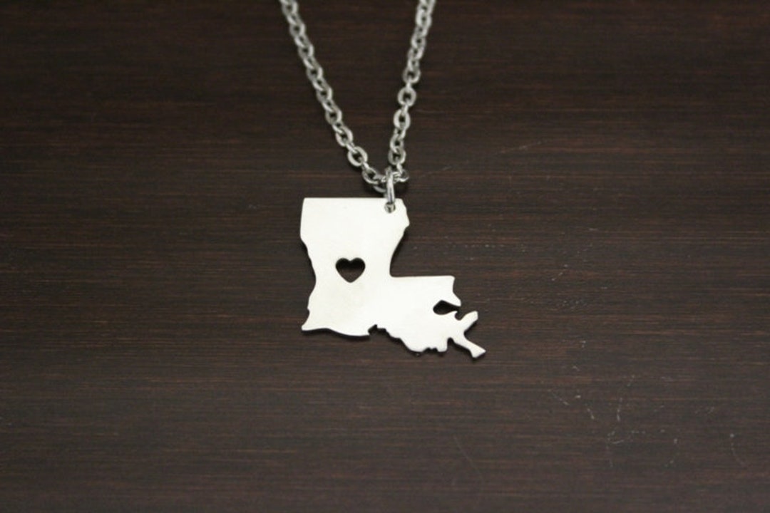 Louisiana State Necklace. LA. Small Sterling Silver State 