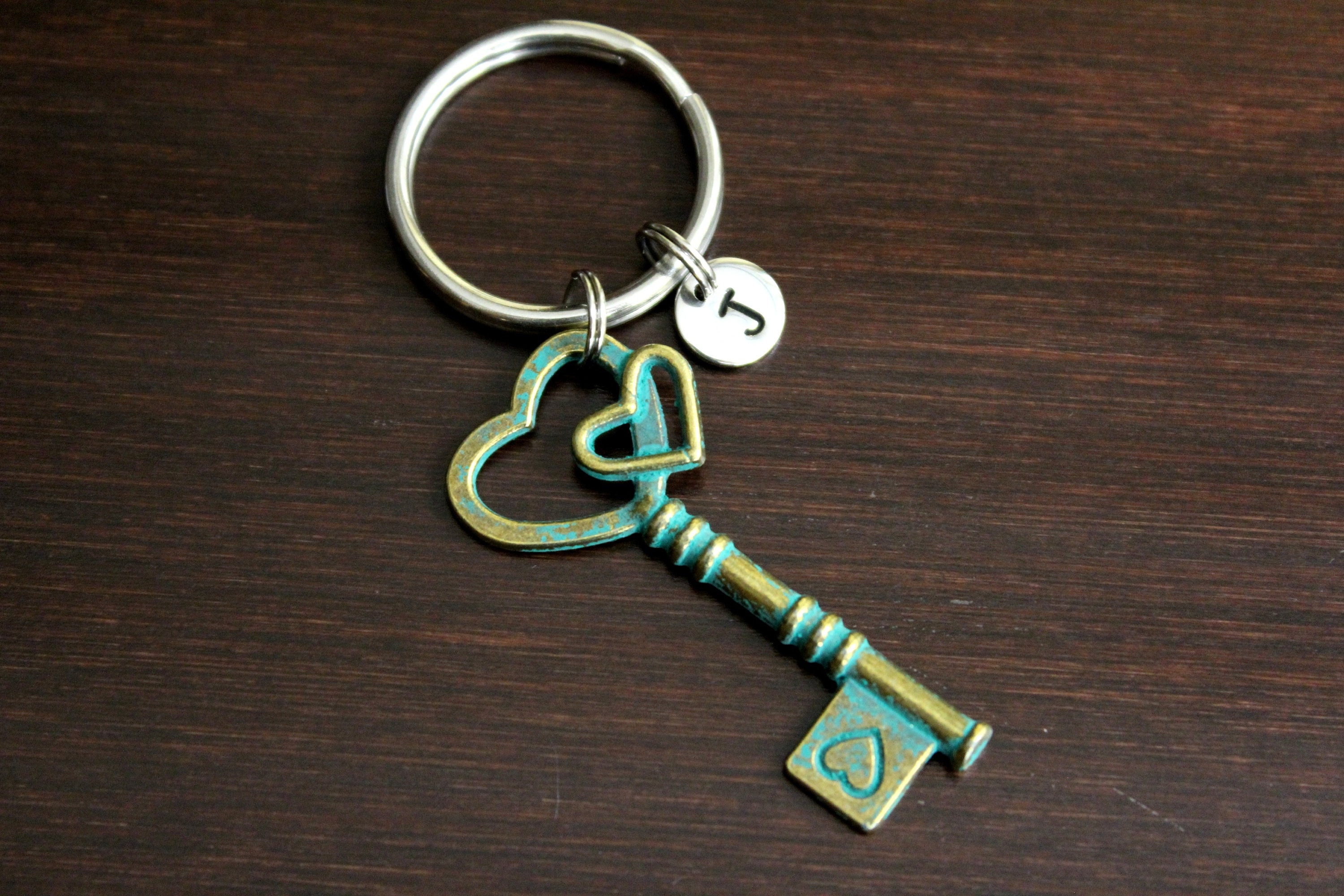 Patina Green Skeleton Key Key Ring/ Keychain / Zipper Pull - Key