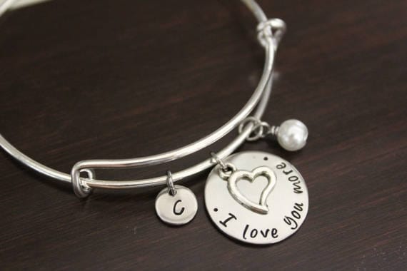 Hand Stamped Bangle Bracelet - I Love You More - I Love You More