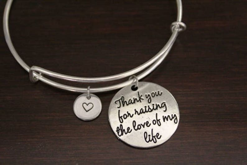 Thank You For Raising the Love of My Life Bangle Mother of the Bride Bracelet Mother of the Groom Bracelet Wedding Bangle I/B/H image 1