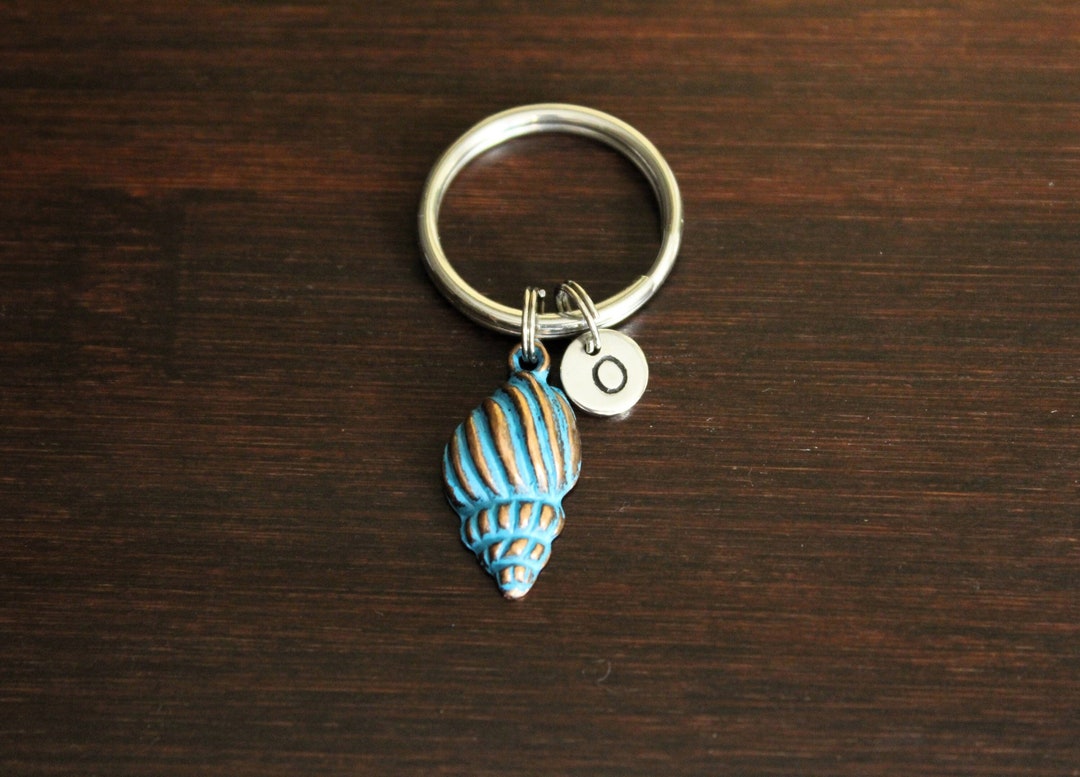 Patina Blue Gold Shell Key Ring/keychain/zipper Pull - Shell Keychain ...