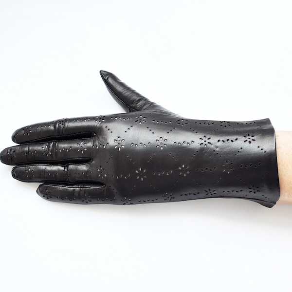 Gants en cuir perforés non doublés Gants en cuir élégants Gants dames Gants classiques Cadeau pour femme Cadeau de Noël pour femme