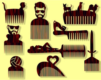 Pente vetorial, Pente para bigode SVG, Modelo de corte a laser, Conjunto SVG de pente para barba, Arquivo de corte CNC, Pente com ícone, Pente para barba com silhueta, DXF