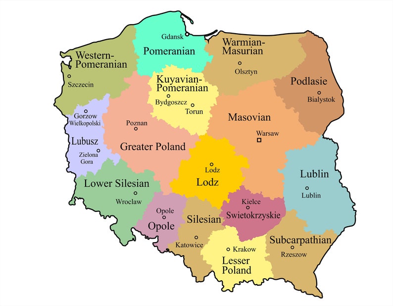 Poland map vector in English, Mapa Polski, Mapa Rzeczypospolitej png, Mapa państwa polskiego, Poland map png, Poland map for cricut, image 2