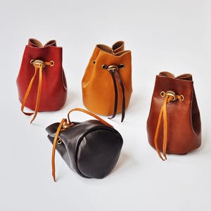 Small Leather Drawstring Pouch  – Handmade Coin Bag, Dice Pouch, Jewelry Storage Sack