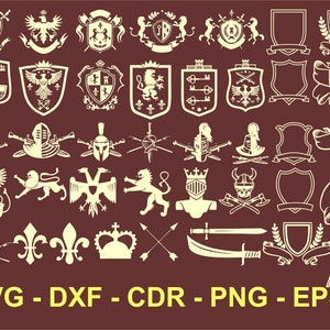 Shield svg Bundle, Ornament, Heraldic svg, Shield svg, Crown svg, Shield vector, file cdr, ai dxf art, Vector for laser, Knighthood
