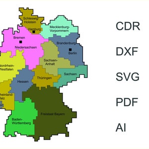 Germany map SVG, Vector map of Germany , Germany dxf map,  AI Germany map , Germany map for cricut, States of Germany, Cdr, Pdf