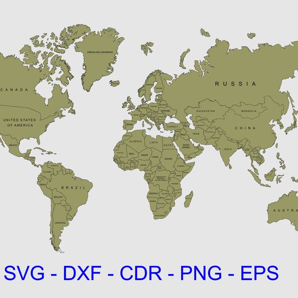 Weltkarte svg, Laser geschnitten Datei, Weltkarte DXF, svg Weltkarte, Weltkarte Clipart, Weltkarte Vektor Digital, cdr, dxf, png