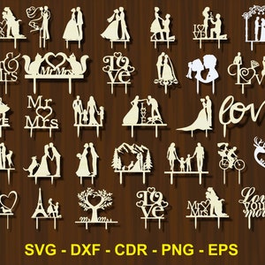 Wedding Cake Topper svg, CNC Bride And Groom Cake Topper for laser machine, Mr & Mrs Couple Cake Topper Custom Cake Topper Cricut Silhouette