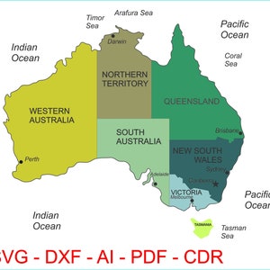Australia Map SVG, Vector Map of Australia , Australia Dxf Map, AI