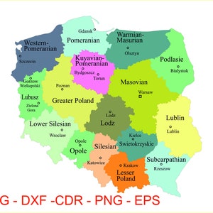 Poland map vector in English, Mapa Polski, Mapa Rzeczypospolitej png, Mapa państwa polskiego, Poland map png, Poland map for cricut, image 1
