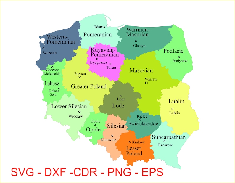 Poland map vector in English, Mapa Polski, Mapa Rzeczypospolitej png, Mapa państwa polskiego, Poland map png, Poland map for cricut, image 1