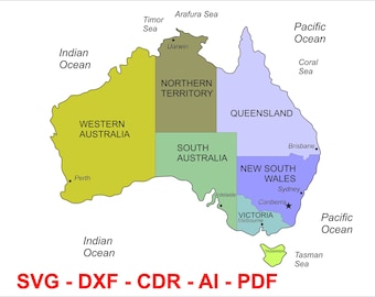 Australia map SVG, Vector map of Australia , Australia dxf map,  AI australia map , Australia map for cricut, States of australia, Cdr, Pdf