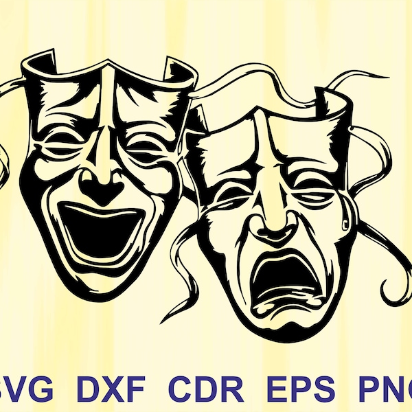 Vector theater masks, Comedy Tragedy svg, Comedy masks svg, Masks svg, Mask designs, Mask clip art, eps, dxf, svg, png, Digital, graphical,