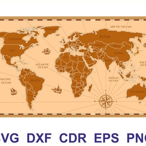 Mapa do mundo vintage Svg, Vintage Svg, Mapa antigo png, Mapa vintage png, Mapa antigo, Mapa do mundo Svg, Arquivo cortado a laser, Mapa do mundo DXF, cdr, dxf, png