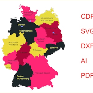 Germany map SVG, Vector map of Germany , Germany dxf map,  AI Germany map , Germany map for cricut, States of Germany, Cdr, Pdf