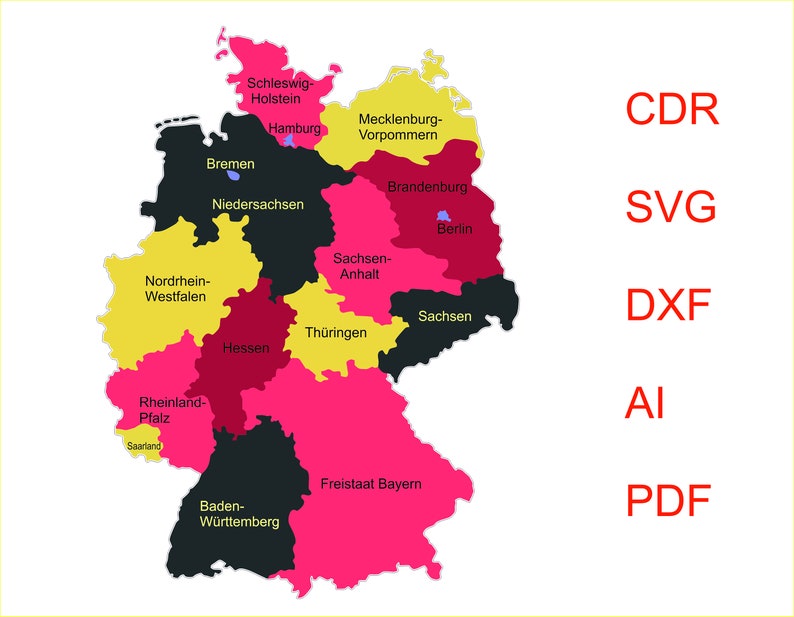Germany Map SVG, Vector Map of Germany , Germany Dxf Map, AI Germany