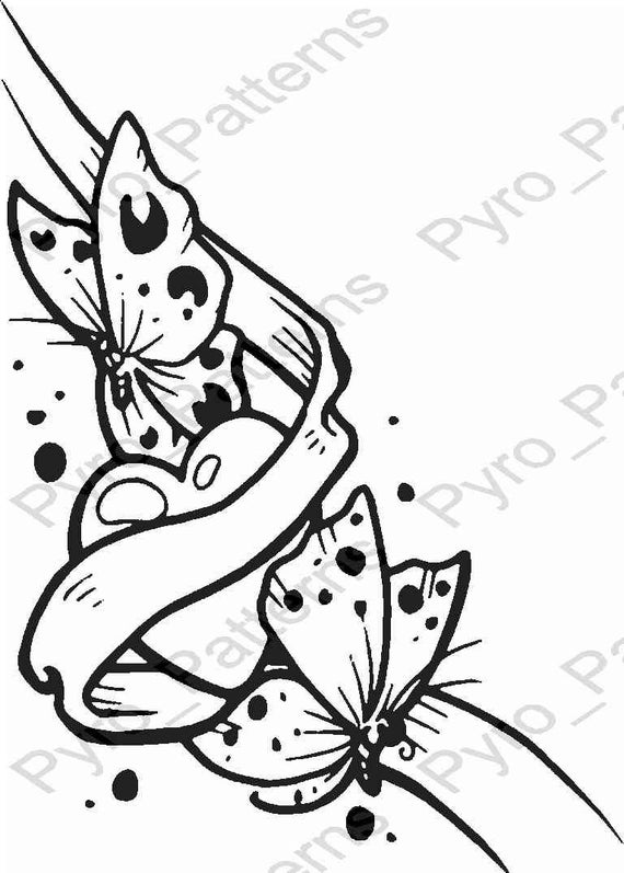 Pyrography Wood burning Butterfly Heart Pattern Printable ...