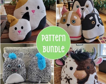 Easy Beginner Squish Sewing Pattern Bundle- Highland Cow, Calico Cat, Zebra, Puppy Dog Kawaii Plushies, Picture Illustrated Sewing Pattern