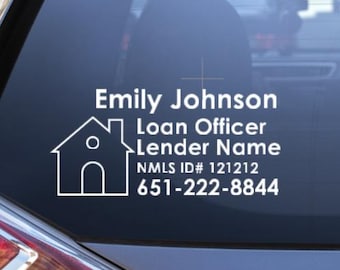 Custom Loan Officer Vinyl Car Decal / Loan Officer Car Sticker / Loan Officer Marketing / Mortgage Broker Decal / Real Estate Decals