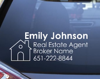Custom Real Estate Agent Vinyl Car Decal / Real Estate Car Sticker / Real Estate Agent Marketing / Real Estate Agent Gift