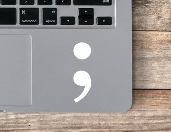 White Semicolon Vinyl Decal Laptop Sticker