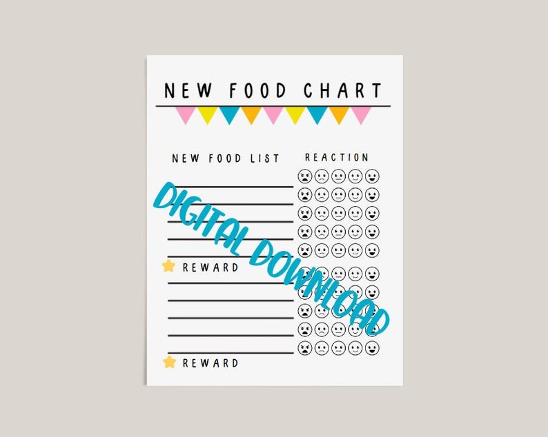 New Food Chart Digital Download Food Reward Printable Chart Etsy New Food Chart Digital Download Food Reward Printable Chart Etsy