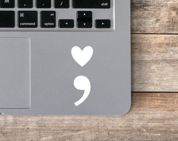 White Heart Semicolon Laptop Vinyl Decal / Semicolon Decal / Semicolon Sticker / Tumbler Semicolon Decal / Semicolon White Decal