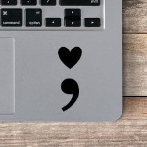 Black Heart Semicolon Laptop Vinyl Decal / Heart Semicolon Sticker / Keep Going Sticker / Mental Health Awareness Decal