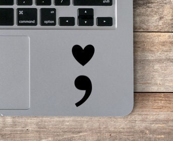 Black Heart Semicolon Laptop Vinyl Decal / Heart Semicolon Sticker / Keep Going Sticker / Mental Health Awareness Decal - Image 1