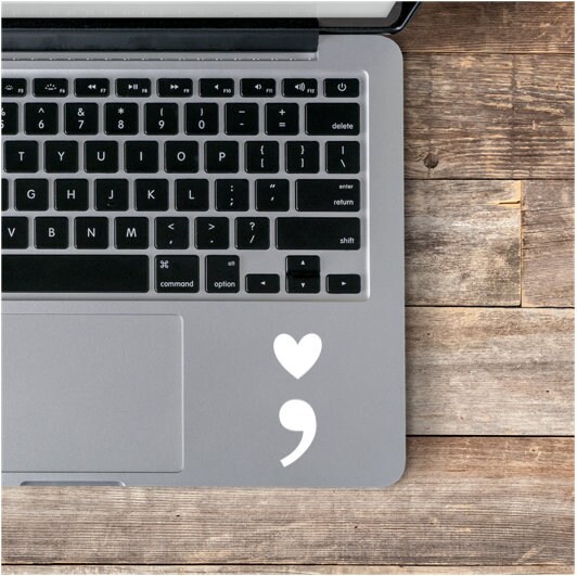 White Heart Semicolon Laptop Vinyl Decal / Semicolon Decal / Semicolon Sticker / Tumbler Semicolon Decal / Semicolon White Decal - Thumbnail 2