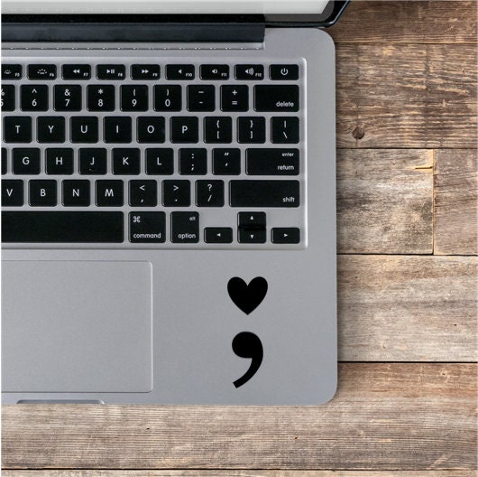 Black Heart Semicolon Laptop Vinyl Decal / Heart Semicolon Sticker / Keep Going Sticker / Mental Health Awareness Decal - Thumbnail 2