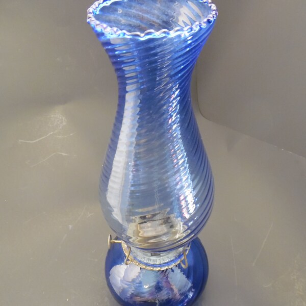 Phenomenal Cobalt Blue Twisted / Swirl Glass Oil Lamp