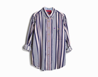 Vintage 90s Bugle Boy Shirt / Red White & Blue Striped Shirt / 90s Striped Button Down Shirt - men's large