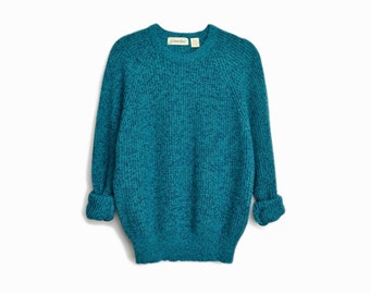 Vintage Marled Blue Raglan Sweater / Men's Crewneck Sweater / 90s Vintage Sweater - men's xl