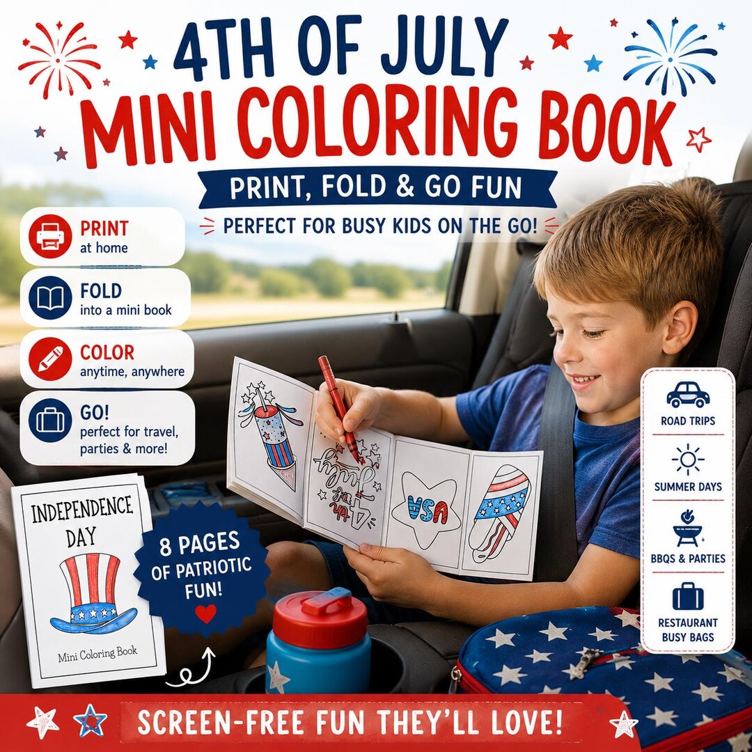 4th of July Mini Coloring Book | Patriotic Kids Activity (PDF Download ...