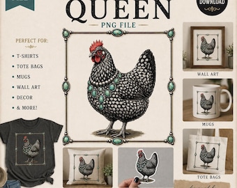 PNG-bestand Turquoise Queen Chicken | Westers sublimatieontwerp | Boerderij kip clipart | Rustieke landelijke download