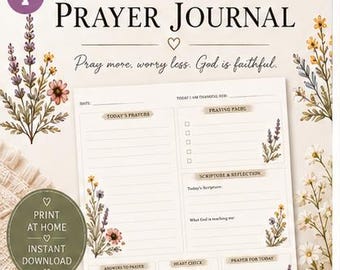Watercolor Wildflower Prayer Journal Page, Christian Faith Planner (Digital Download)