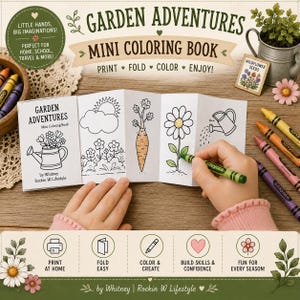 Garden Adventures Mini Coloring Book | Printable Foldable Activity (PDF Download)