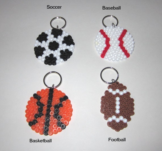 Items similar to Sports Perler Bead Key Chains Baseball Basketball