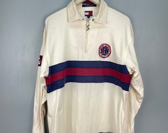 polo vintage des années 90 de style rugby Tommy Hilfiger à manches longues L