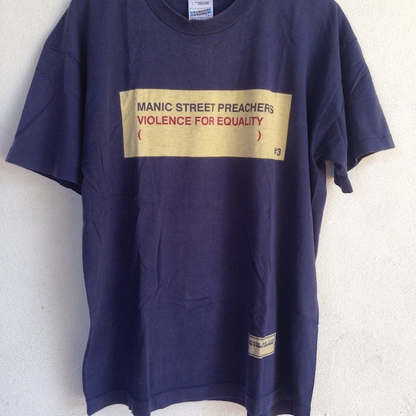 Vintage 90s Manic Street Preachers violencia por la igualdad "diseños para la vida" britpop el brío desenfoque camiseta de la banda de gamuza L