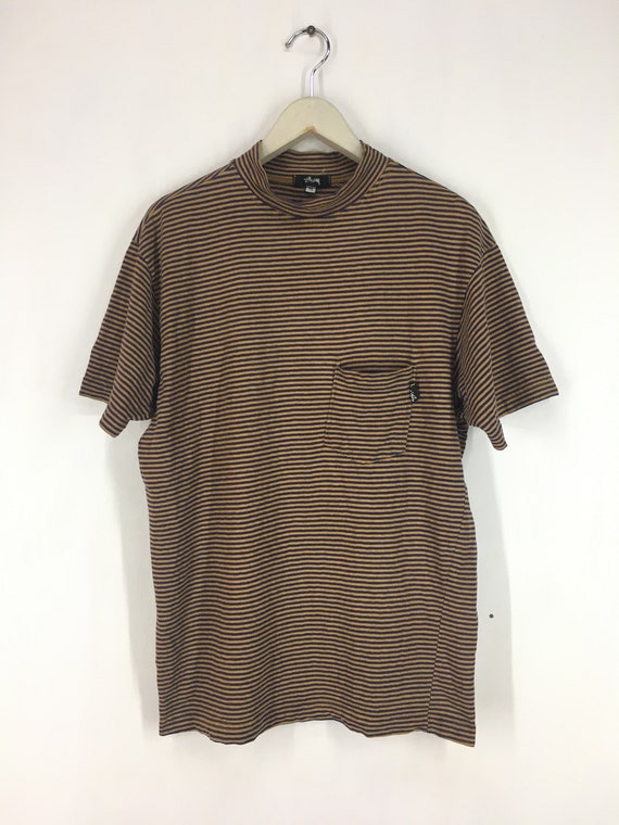 Vintage 90s Stussy Striped Pocket Tee 