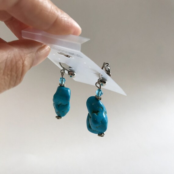 Vintage Turquoise dangle earring clip on Earring - image 5