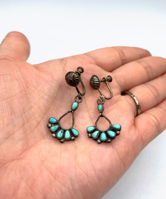 Vintage Zuni Petit Point Turquoise earring screw … - image 1