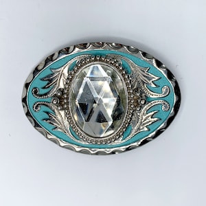 Fibbia cintura strass colore turchese tono argento fibbia occidentale